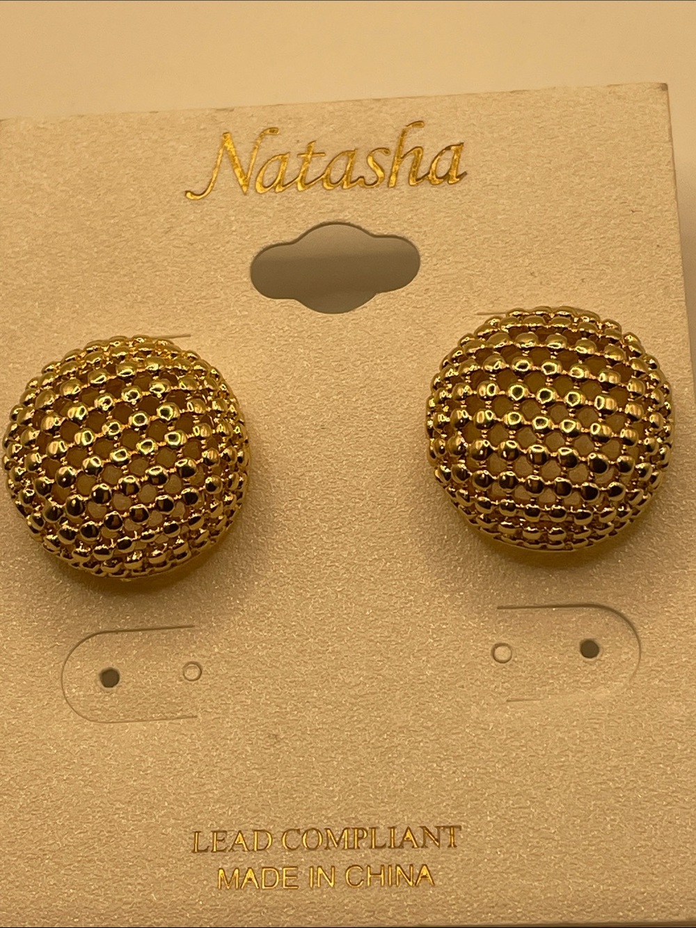 Natasha Couture Gold Textured Dome Stud Earrings